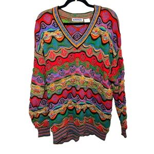 MarieaKim Vintage Coogi style v neck 3D sweater Size M 100% natural material